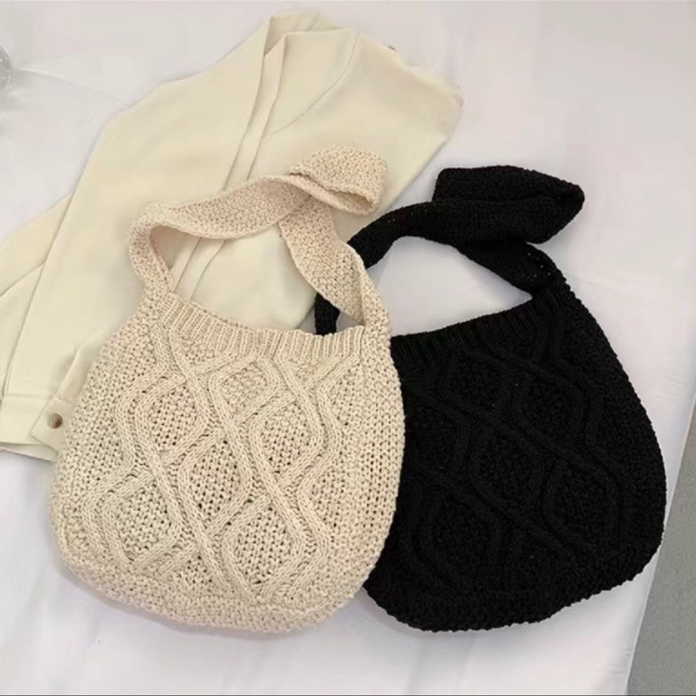 Off White Crochet Knit Handbag Shoulder Bag Crossbody Purse Nwt - Picture 4 of 8